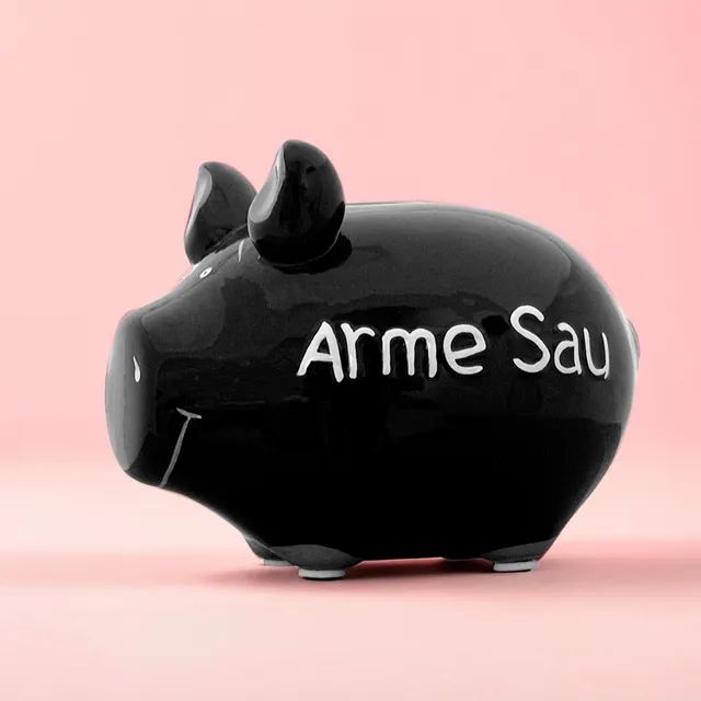 Sparschwein Company Kleinschweine Arme Sau salvadanaio nero scritta