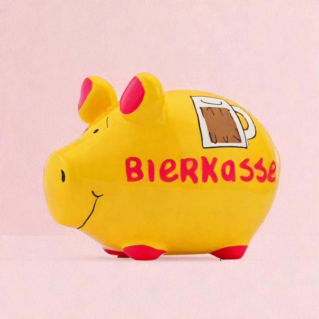 Sparschwein Company Bierkasse salvadanaio maiale piccolo giallo