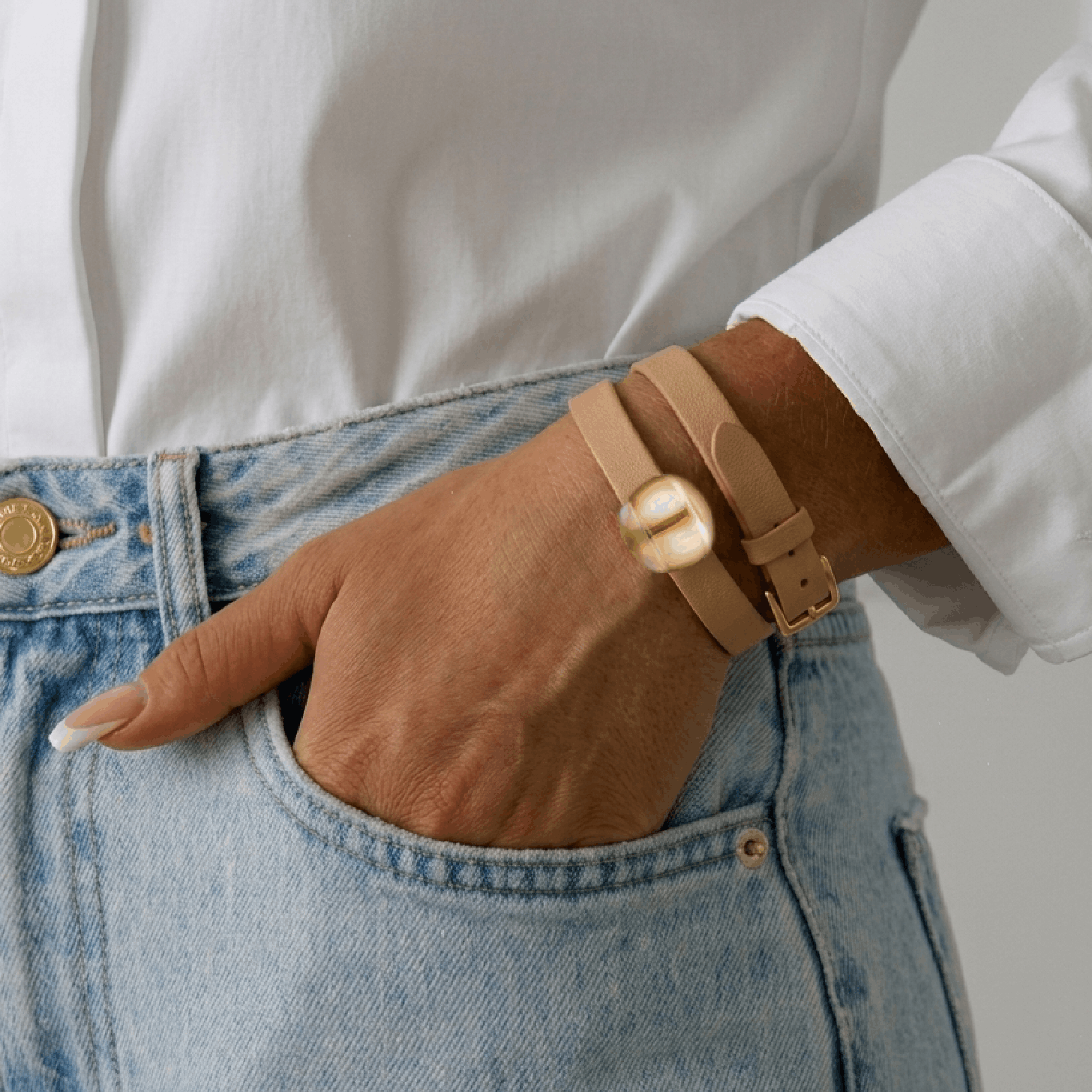 René Lalique Cabochon bracciale pelle taglia unica