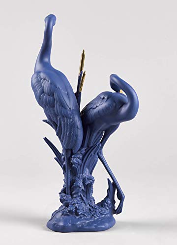 Lladró Alta Porcellana Coppia di Gru Scultura Azzurro Oro Edizione Limitata