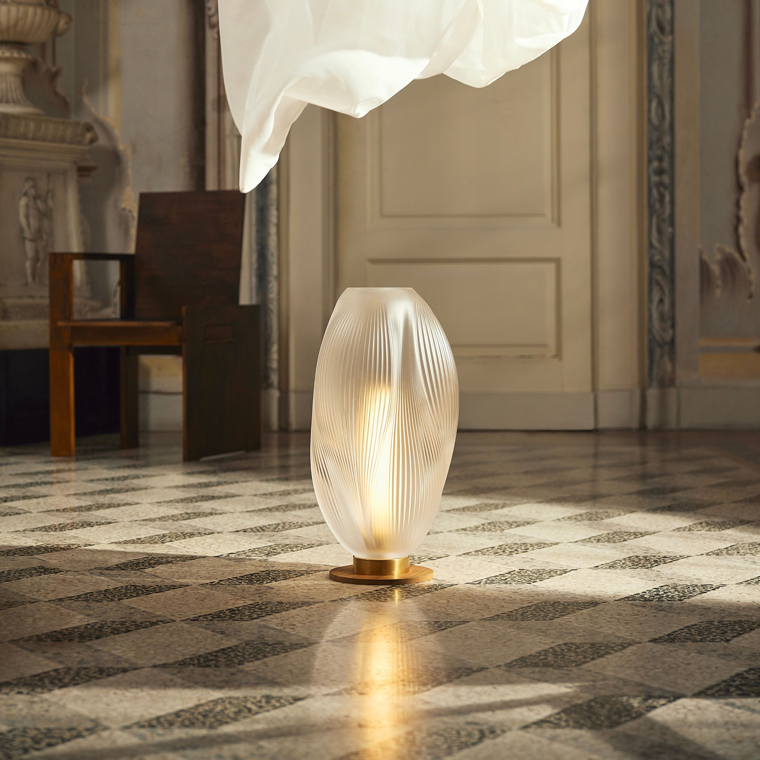 René Lalique Alizé XXL lampada tavolo cristallo base noce XL