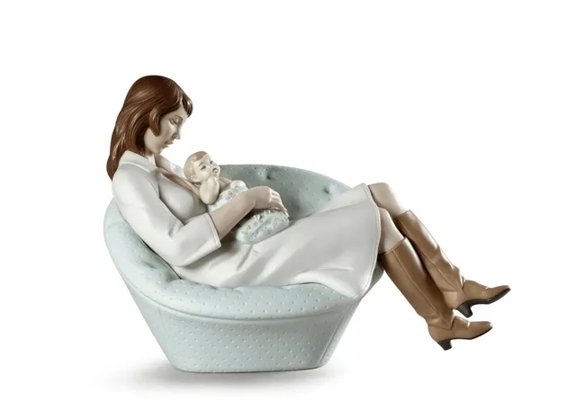 Lladró Sculture Dormendo con Mamma Figurina Porcellana Opaca Colori