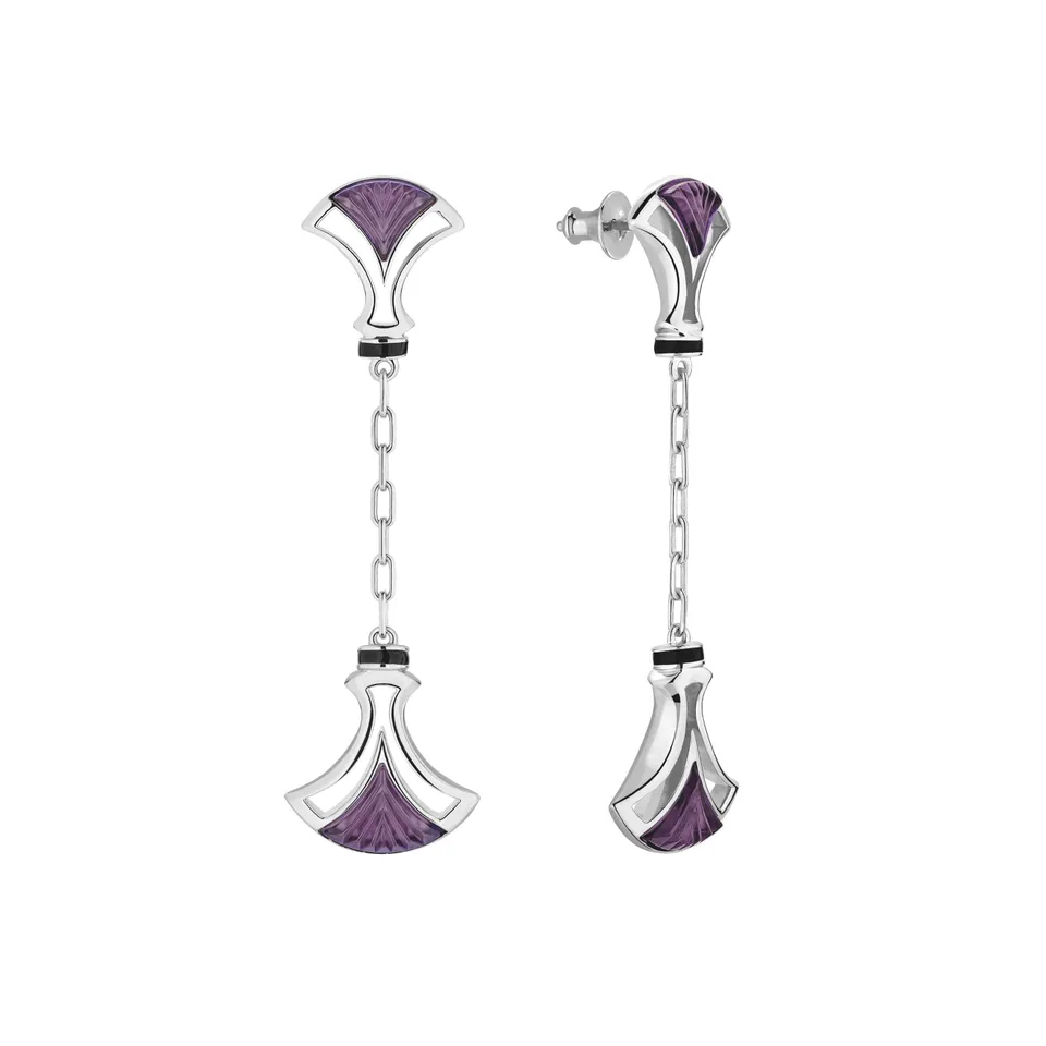 René Lalique Larcade orecchini argento cristallo viola