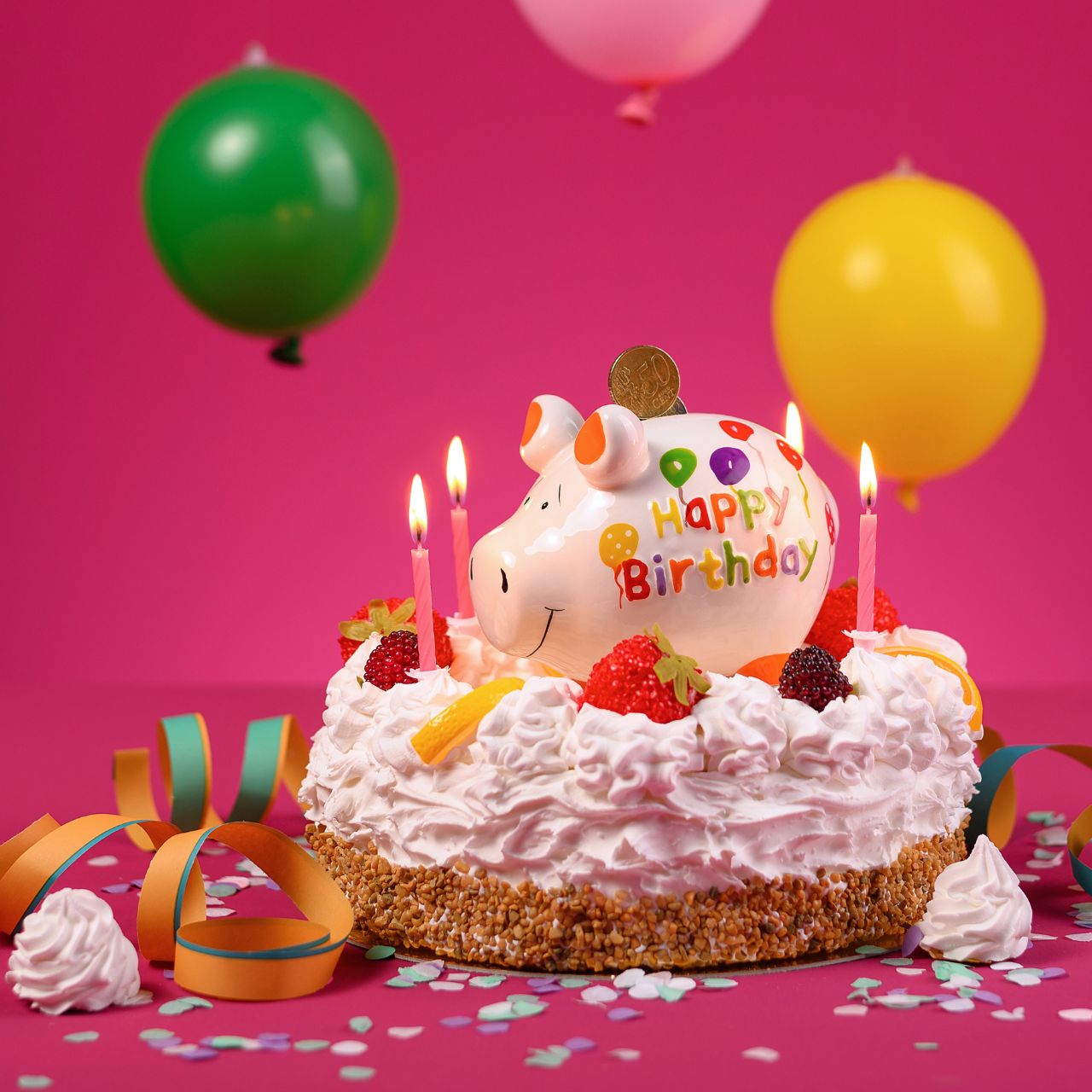 Sparschwein Mittelschweine Happy Birthday salvadanaio medio colorato