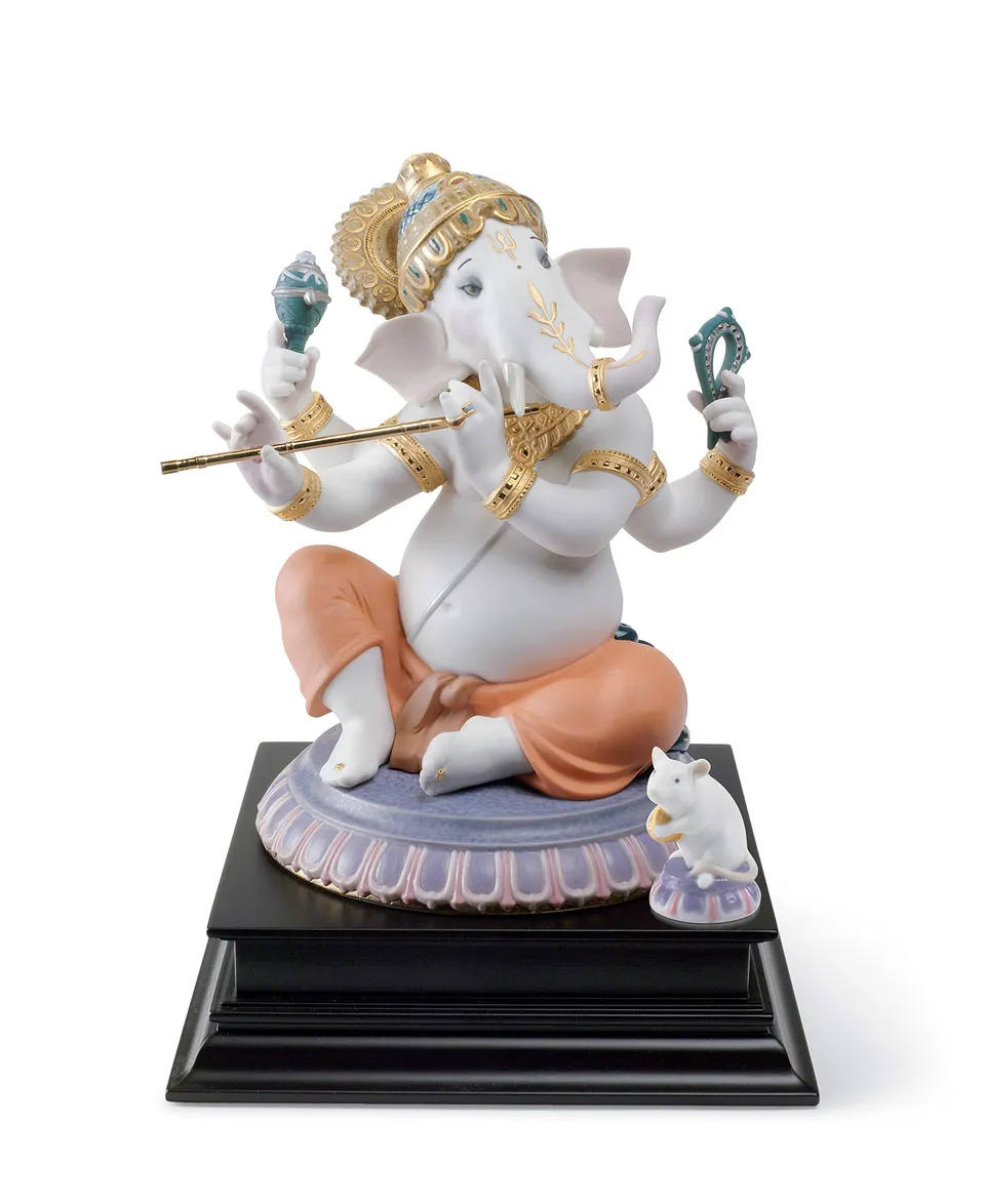 Lladró Alta Porcellana Ganesha con Bansuri statuetta edizione limitata