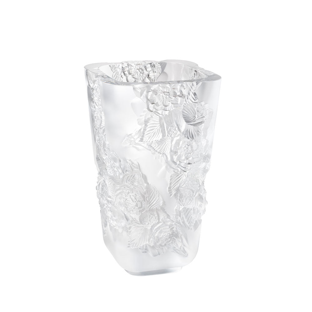Lalique Pivoines vaso grande in cristallo incolore taglia L
