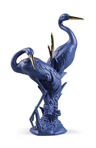 Lladró Alta Porcellana Coppia di Gru Scultura Azzurro Oro Edizione Limitata