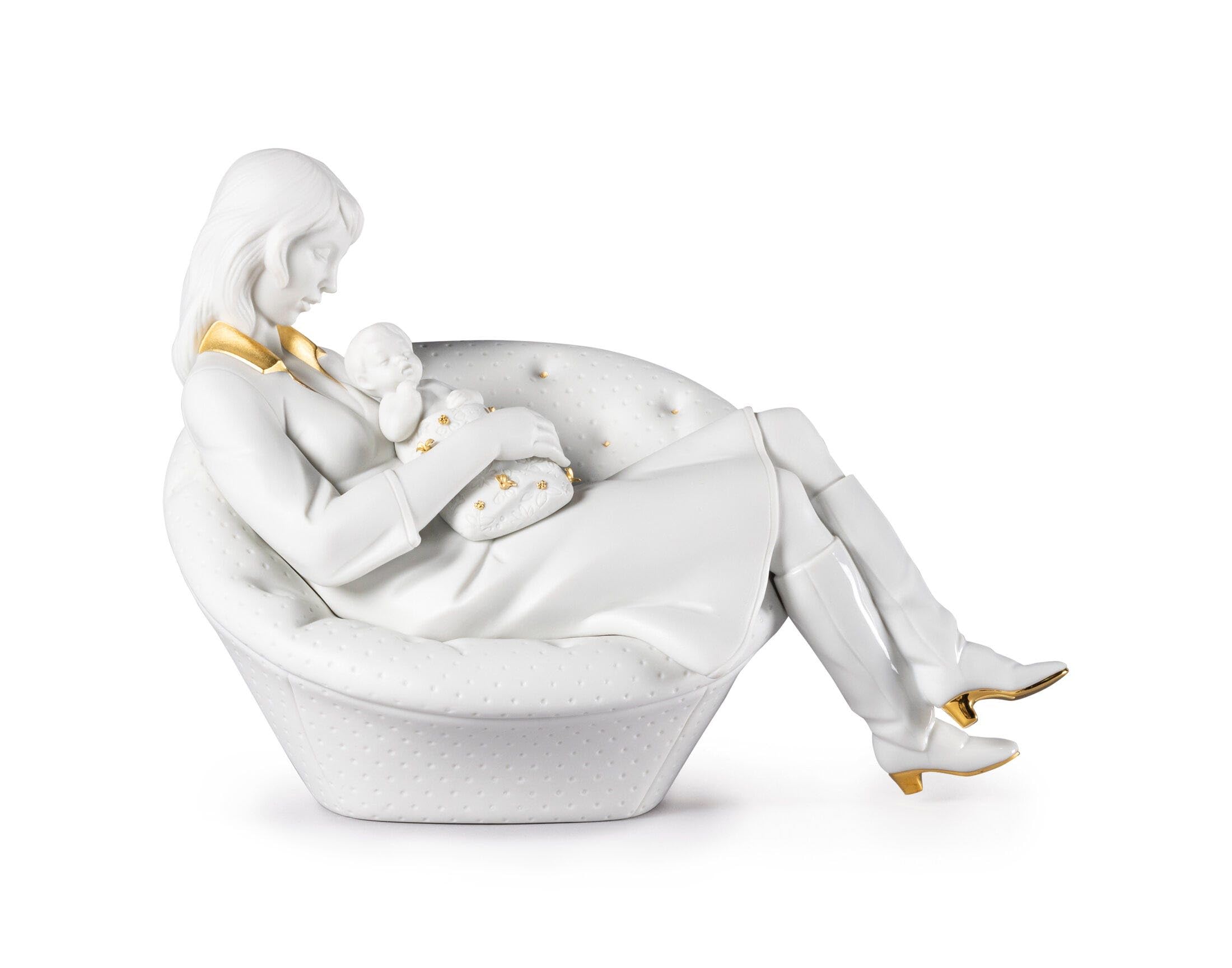 Lladró Sculture Dormendo con Mamma Figurina Bianco Oro Porcellana