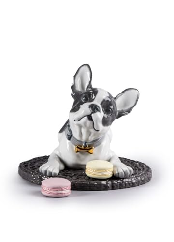 Lladró French Bulldog scultura cane macarons porcellana oro