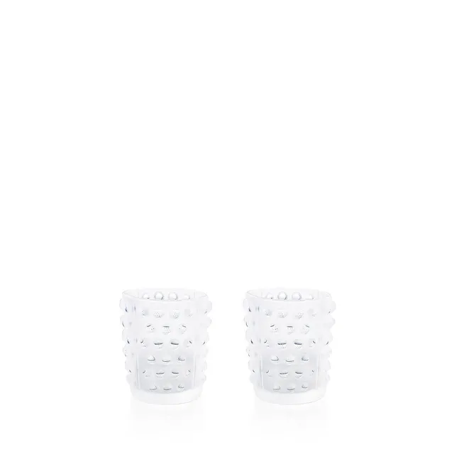 René Lalique Mossi set 2 portacandele vetro incolore