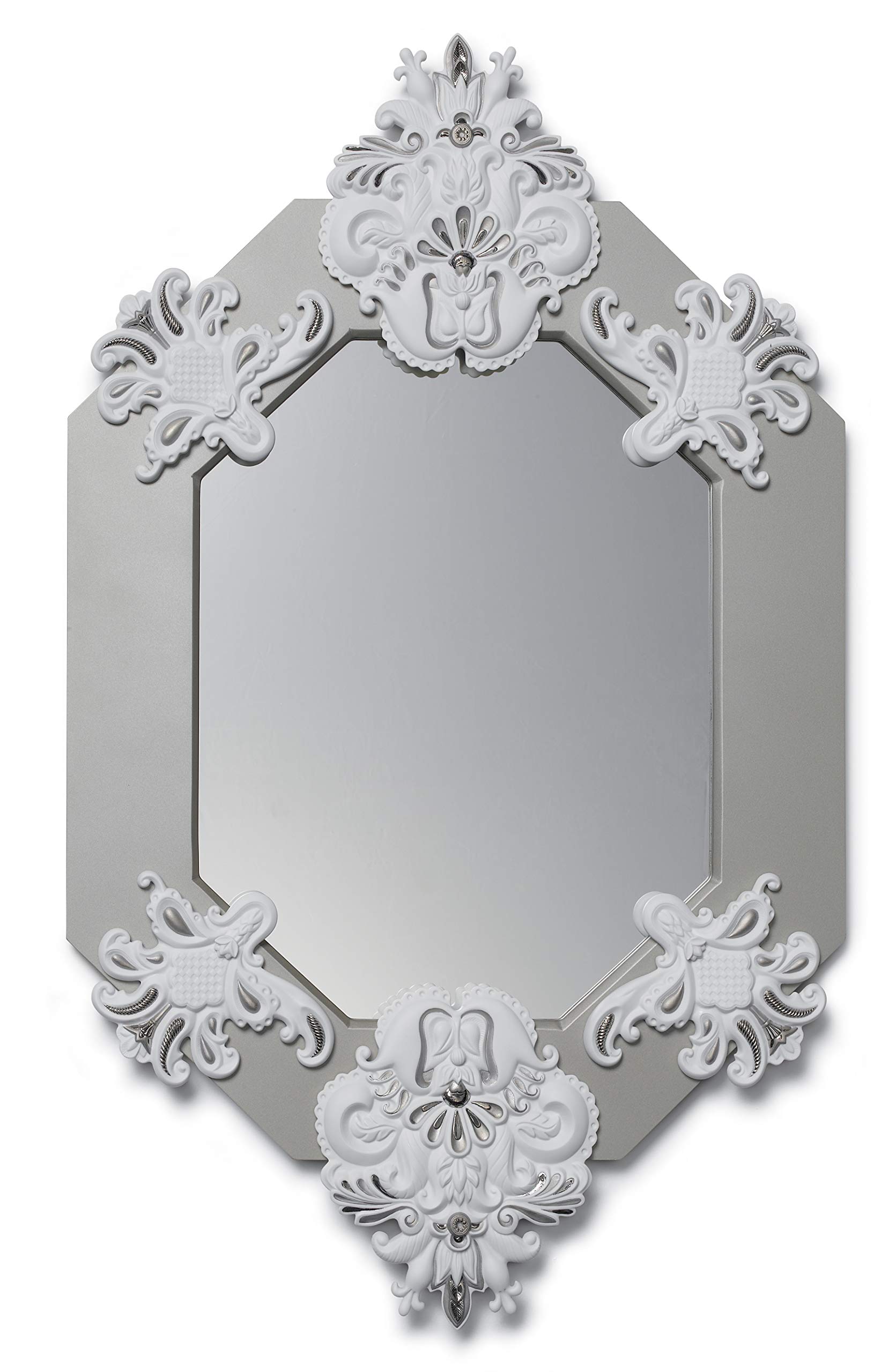 Lladró Specchio Ottagonale Argento Specchio Porcellana Bianco