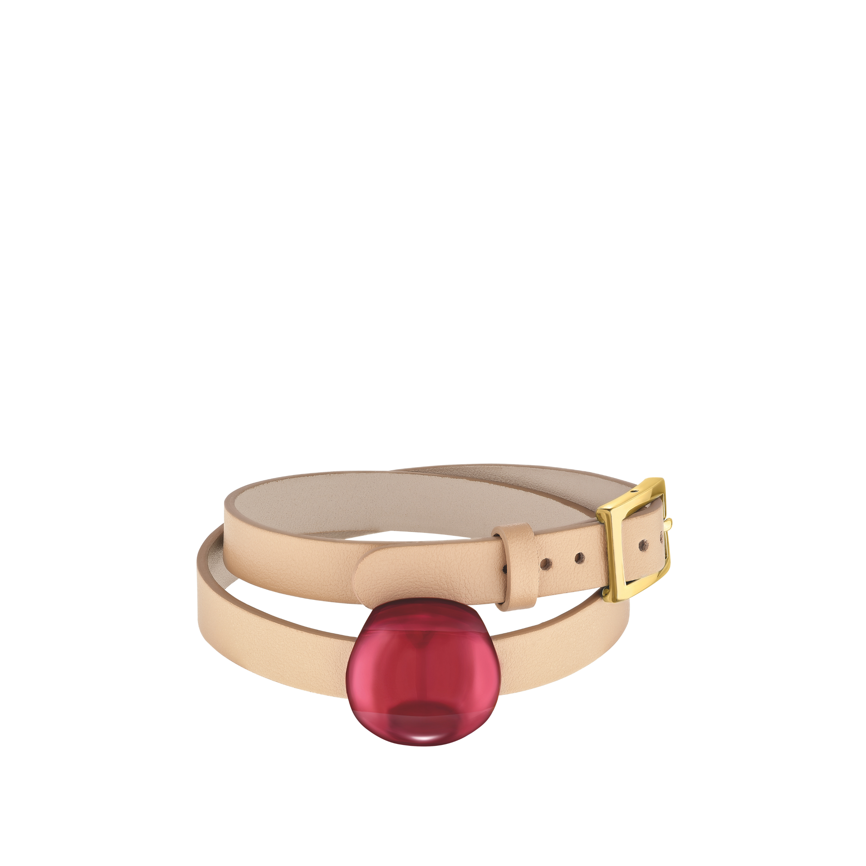 Lalique Cabochon bracciale pelle rosso doppio giro