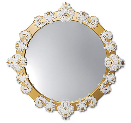 Lladró Specchio Rotondo Grande Oro Specchio Porcellana Bianco
