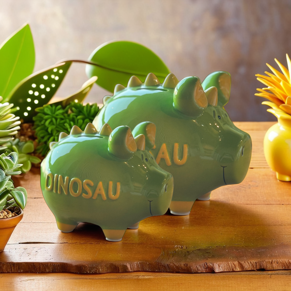 Sparschwein Dinosau salvadanaio maiale ceramica verde