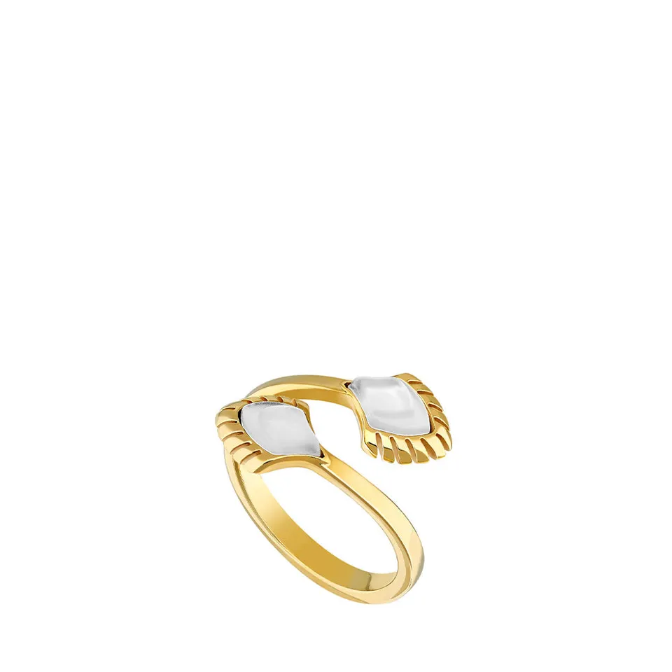 Lalique Paon anello cristallo incolore misura 51 placcato oro