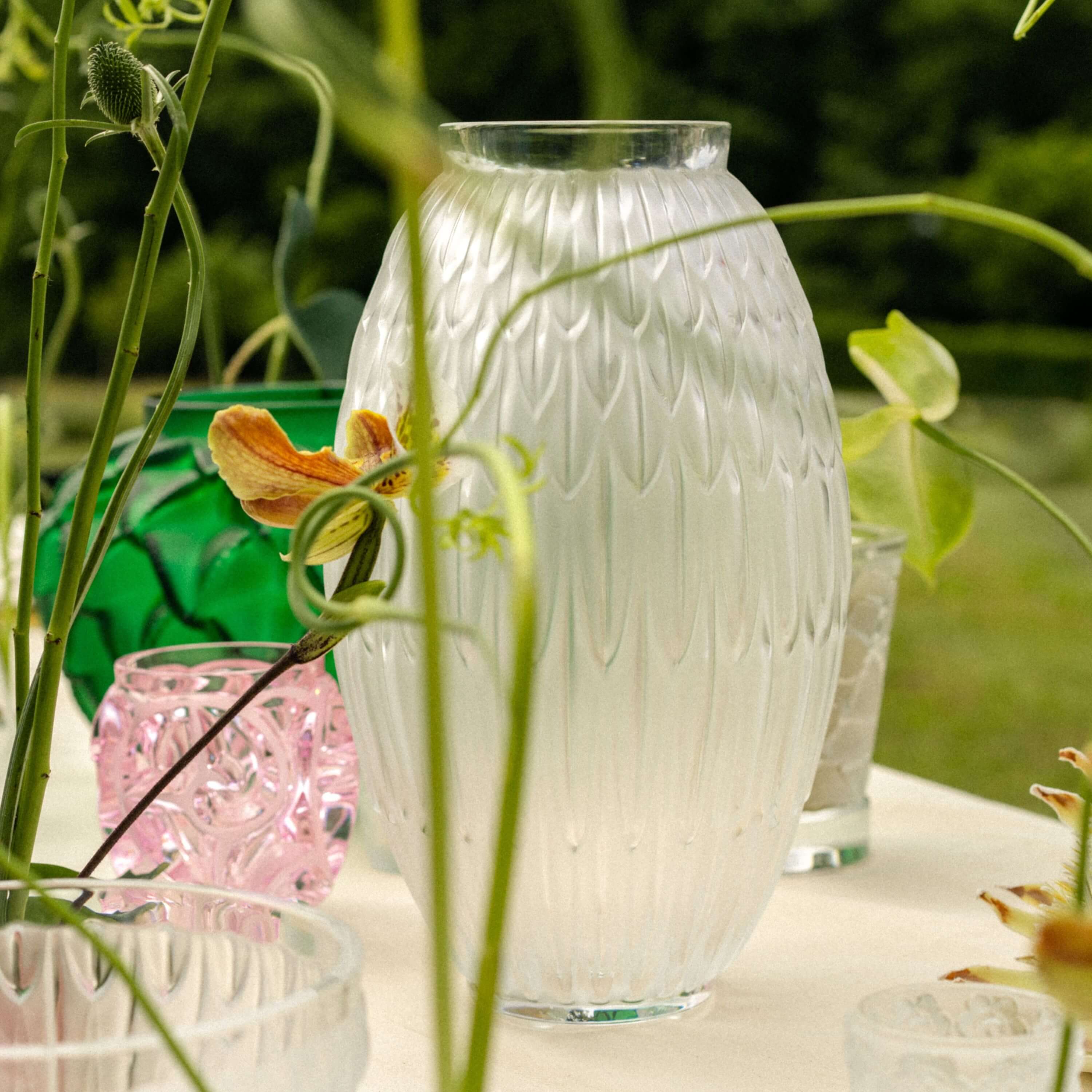Lalique Plumes Grand Vase L vaso cristallo incolore