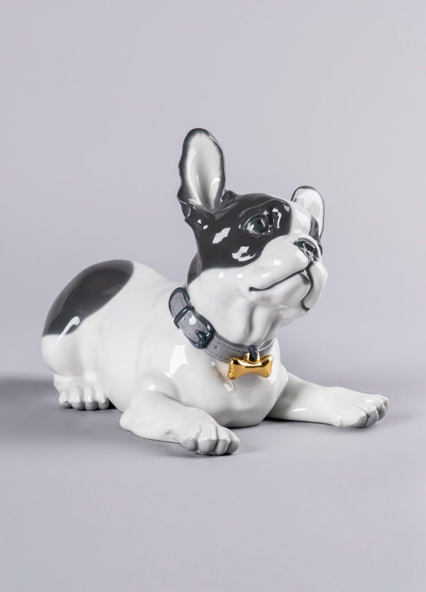 Lladró French Bulldog scultura cane macarons porcellana oro