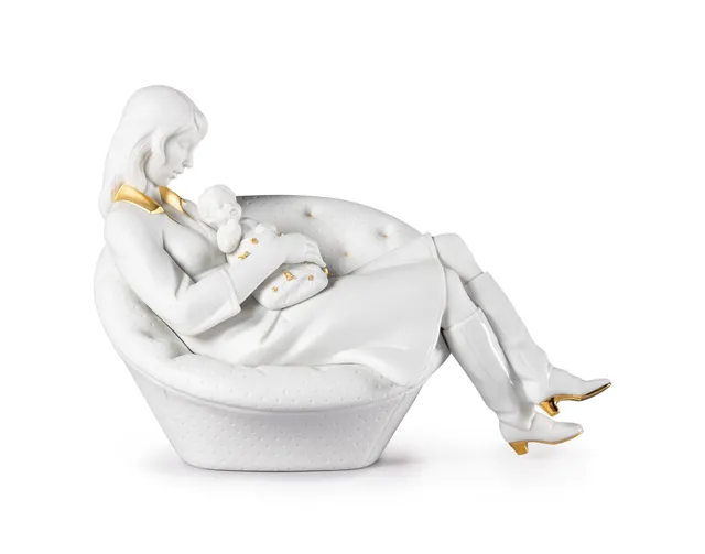 Lladró Sculture Dormendo con Mamma Figurina Bianco Oro Porcellana