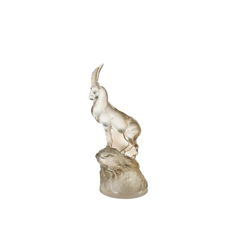 Lalique Ibex Sculpture scultura stambecco cristallo oro