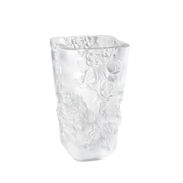 Lalique Pivoines vaso grande in cristallo incolore taglia L