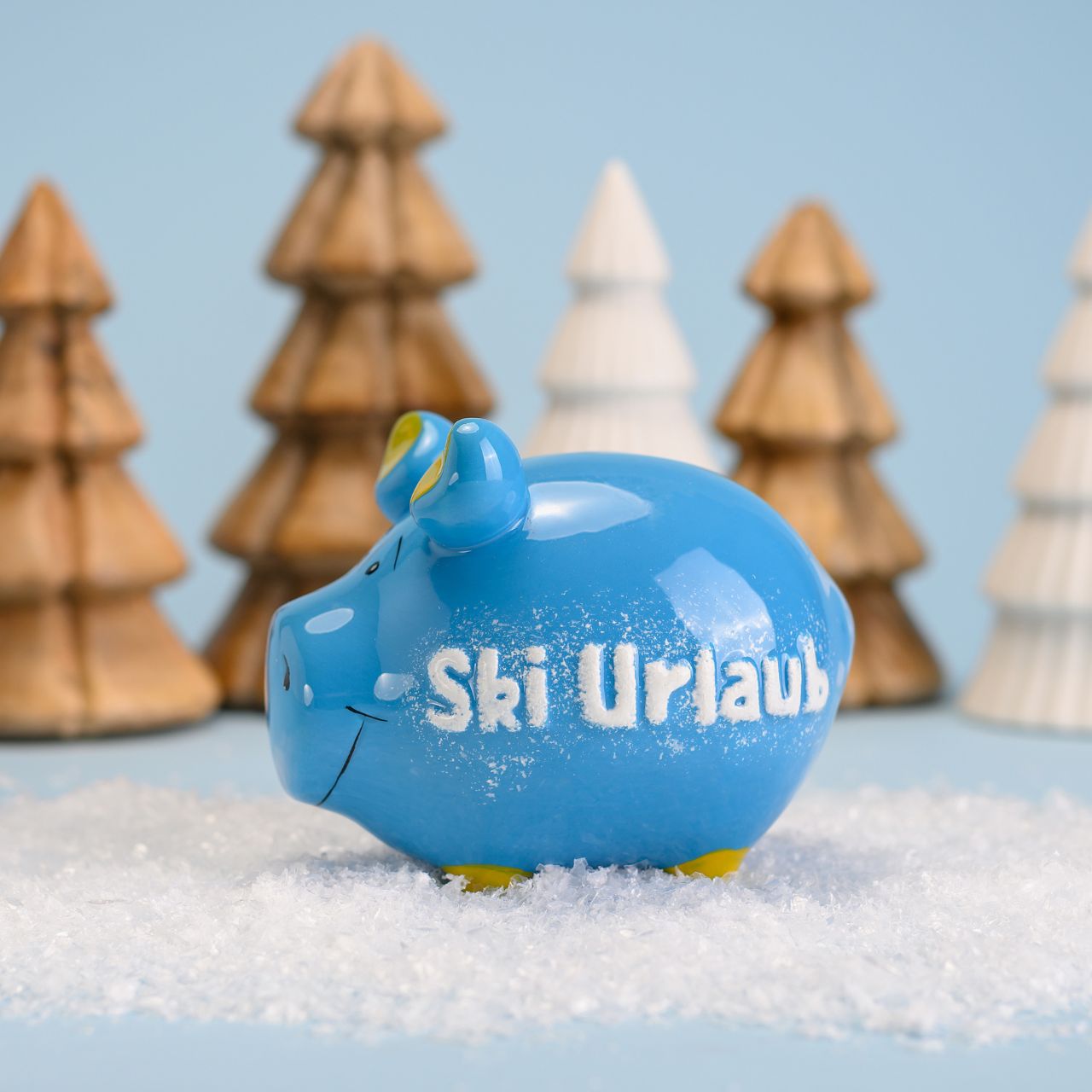 Sparschwein Company Kleinschweine Ski Urlaub salvadanaio ceramica blu piccolo