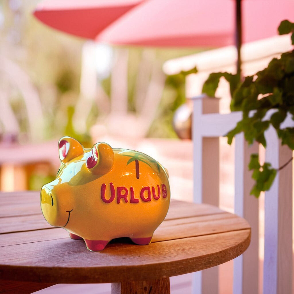 Sparschwein Company Mittelschweine Urlaub salvadanaio giallo rosso