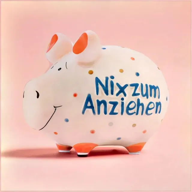 Sparschwein Company Kleinschweine Nix zum Anziehen salvadanaio maialino scritta
