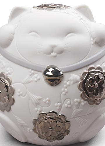 Lladró Maneki Neko II Statuetta Gatto Fortunato Argento