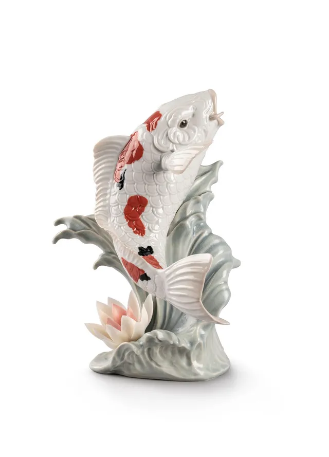 Lladró Koi scultura in porcellana carpa rossa fatto a mano