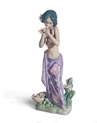 Lladró Donna Hawaiana figurina porcellana pareo blu