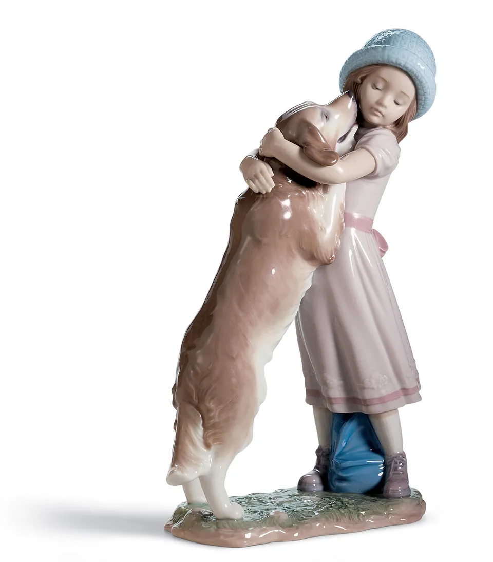 Lladró Sculture Benvenuto statuetta porcellana ragazza cane