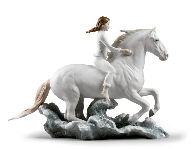 Lladró Cavallo e Donna scultura porcellana Galoppo Mare