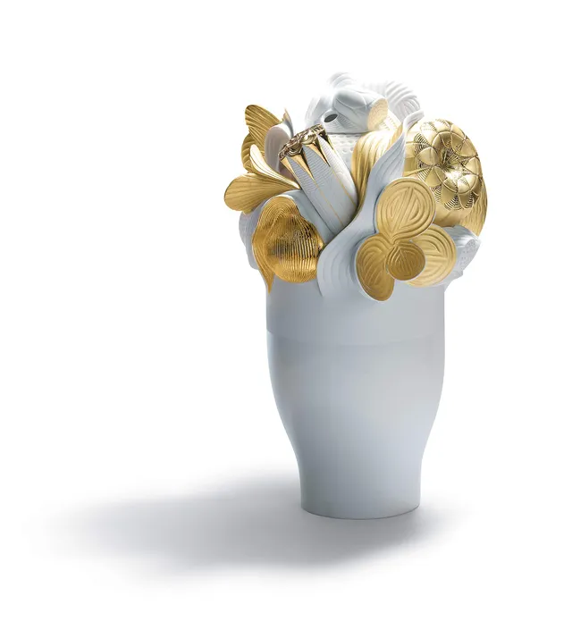 Lladró Naturofantastic Vaso Grande Porcellana Oro Lustre