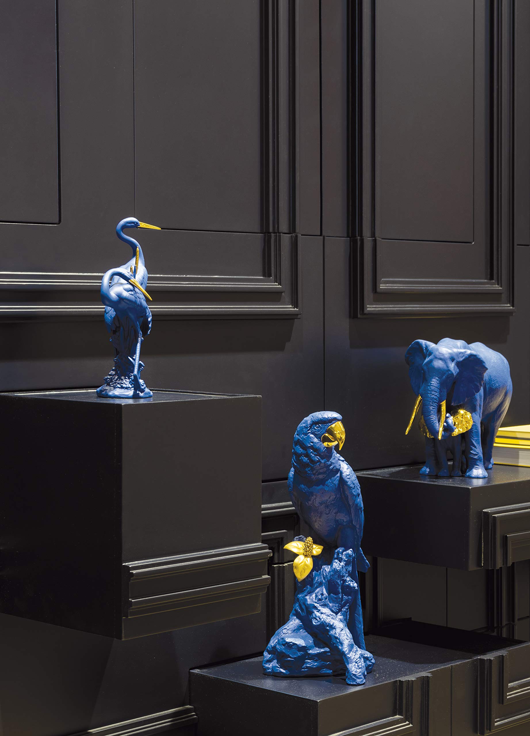 Lladró Alta Porcellana Coppia di Gru Scultura Azzurro Oro Edizione Limitata