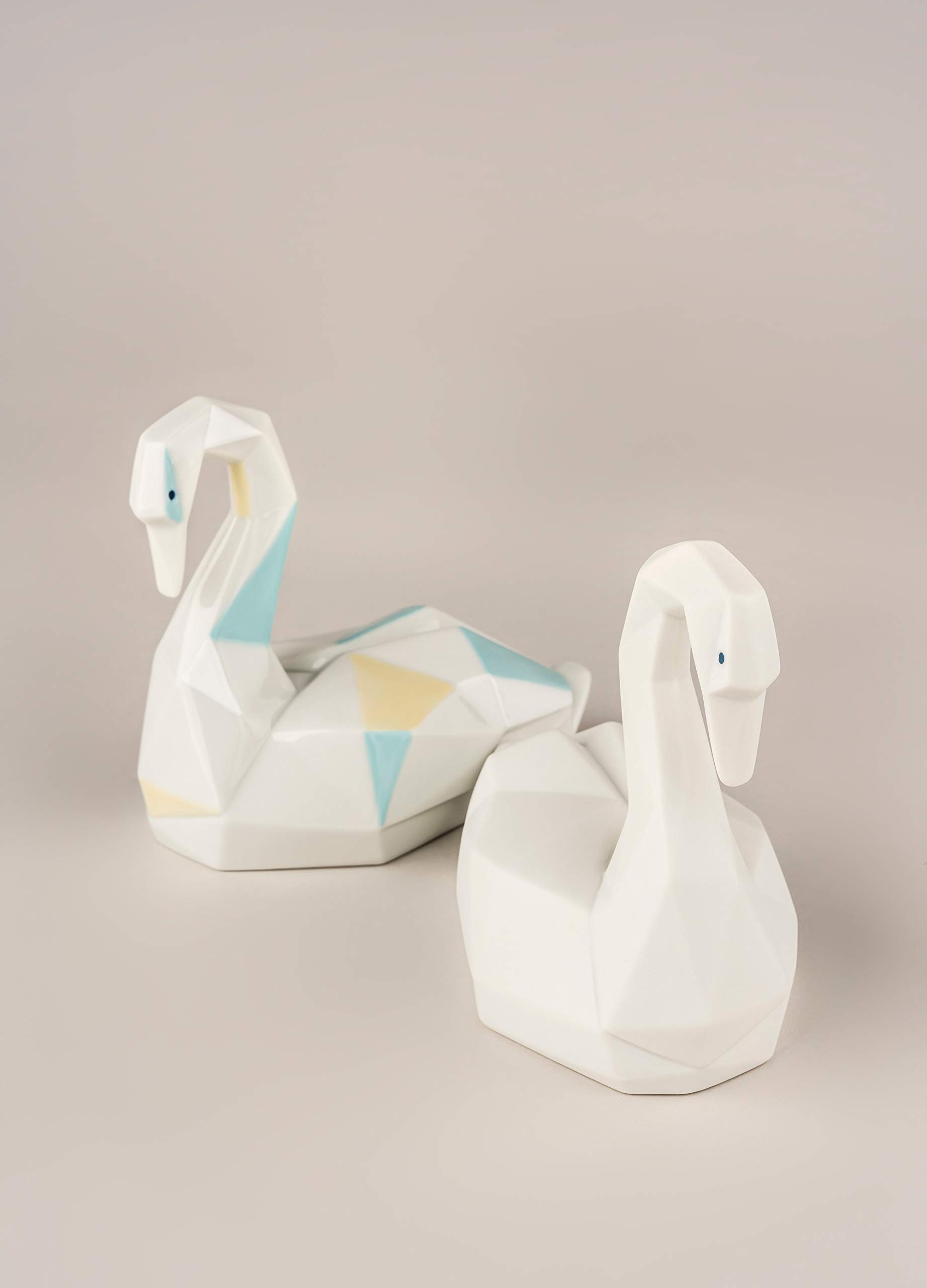 Lladró Origami Cigno statua porcellana azzurro giallo