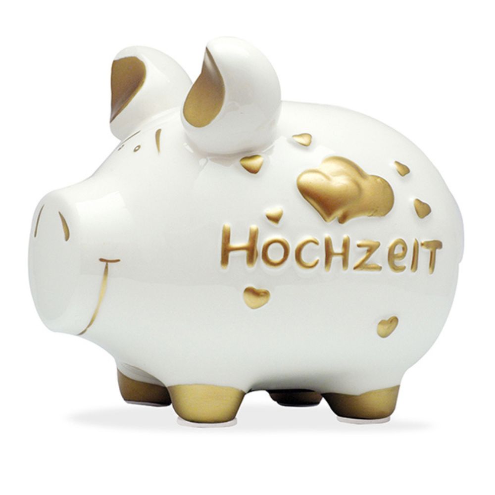 Sparschwein Hochzeit salvadanaio maialino ceramica bianco oro medio