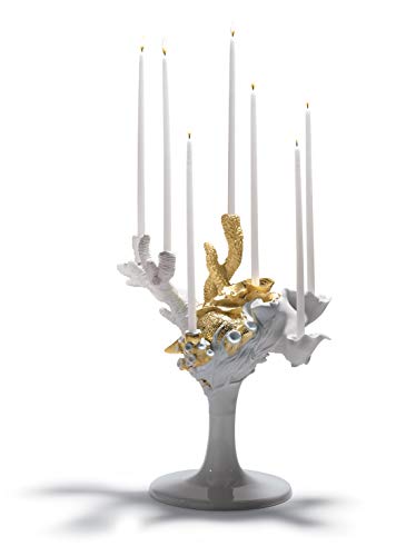 Lladró Naturofantastic Candelabro Porcellana Lustre Oro