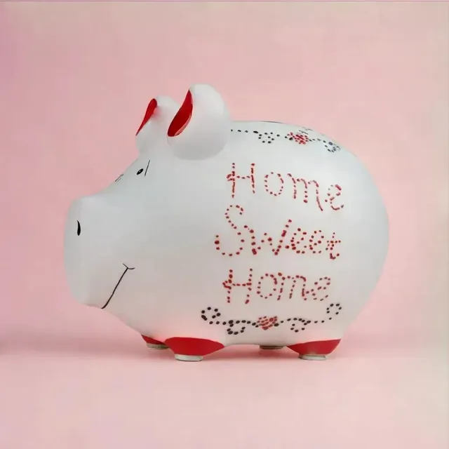 Sparschwein Company Home Sweet Home salvadanaio maialino bianco