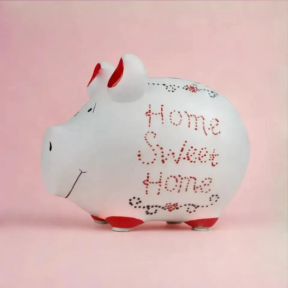 Sparschwein Company Home Sweet Home salvadanaio maialino bianco