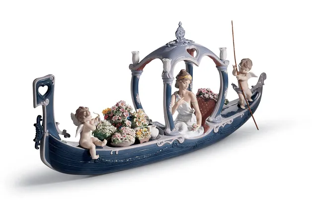 Lladró Gondola of Love scultura porcellana coppia in gondola