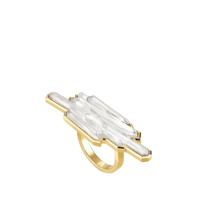 Lalique Terramineral Anello doppio 51 oro giallo cristallo
