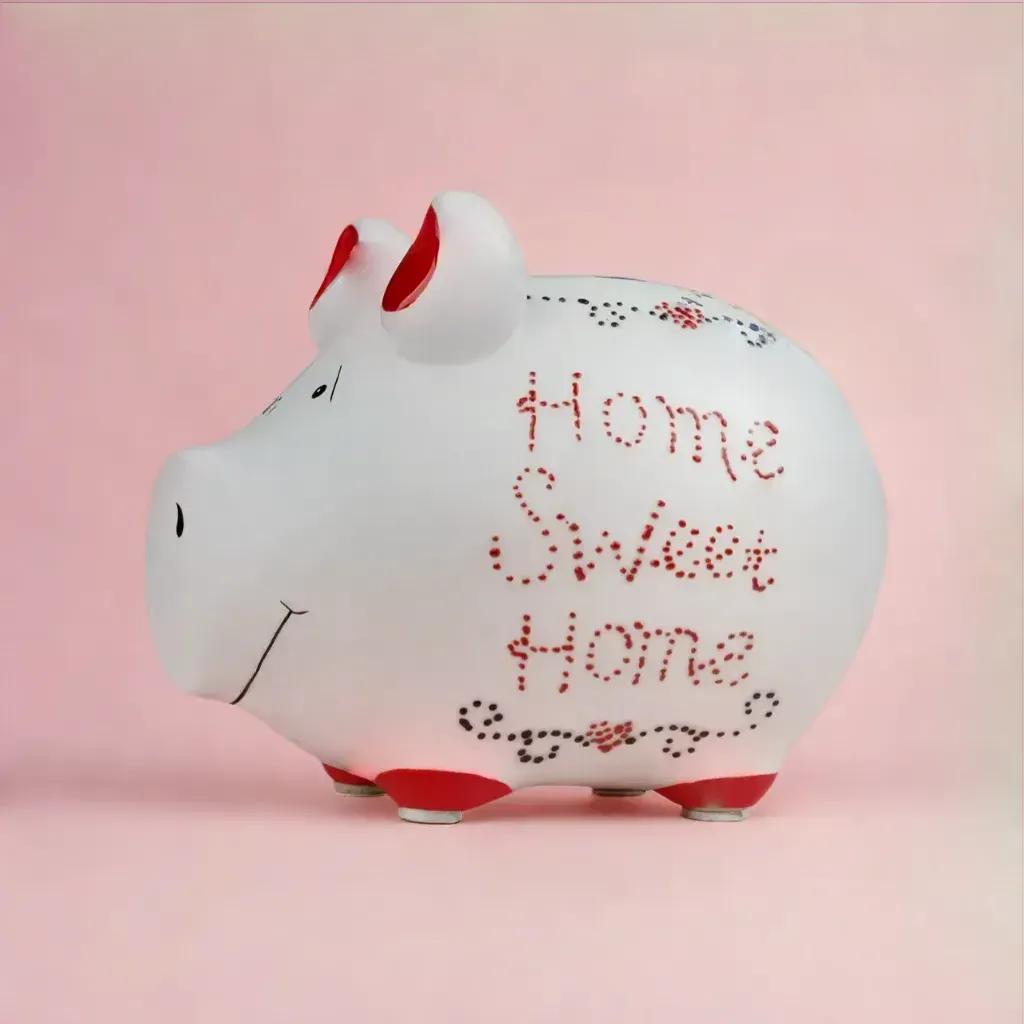 Sparschwein Company Home Sweet Home salvadanaio maialino bianco