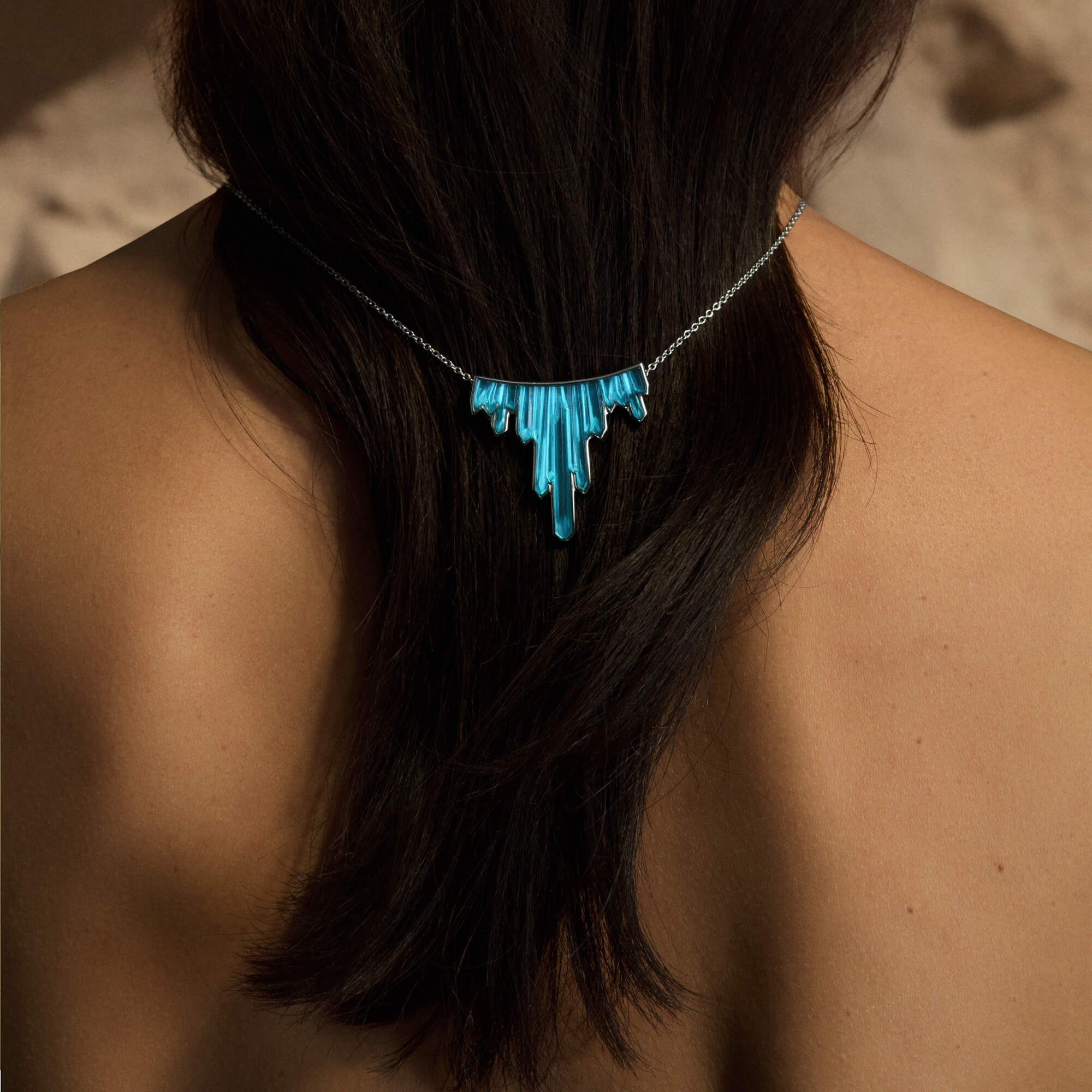 Lalique Terramineral collana argento 3 cristalli blu