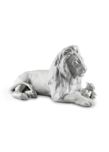 Lladró Leone con Cucciolo Figurina Porcellana Bianca