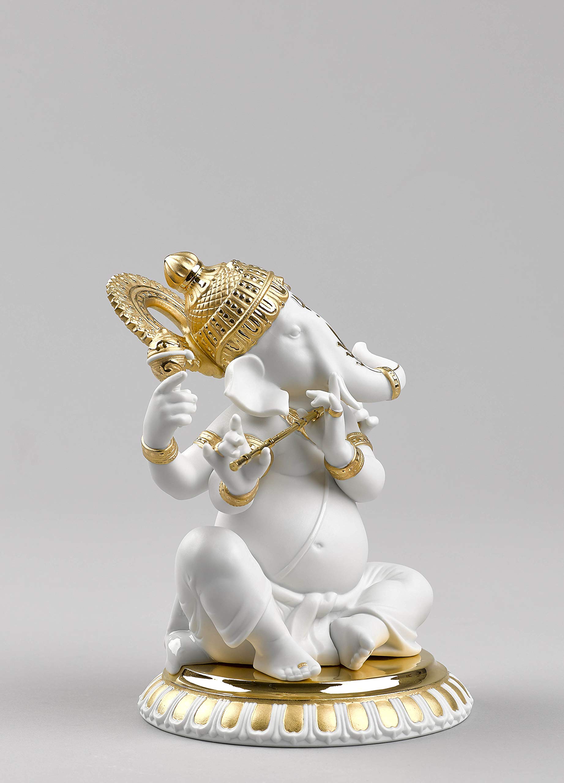 Lladró Ganesha con Bansuri figurina lustro oro porcellana