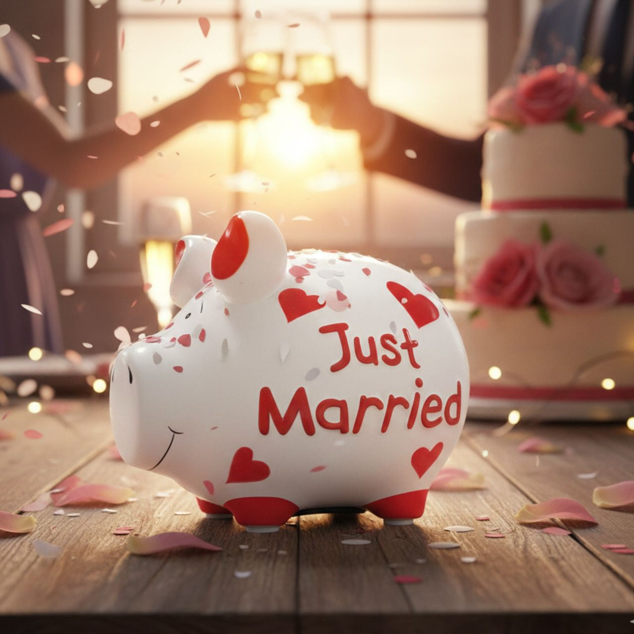 Sparschwein Company Kleinschweine Just Married salvadanaio bianco cuori