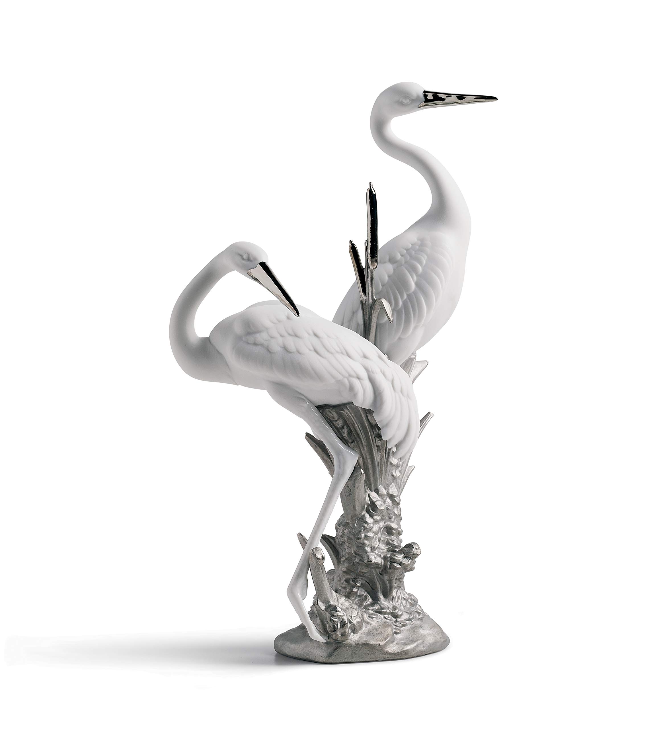 Lladró Coppia di Gru scultura porcellana lustro argento