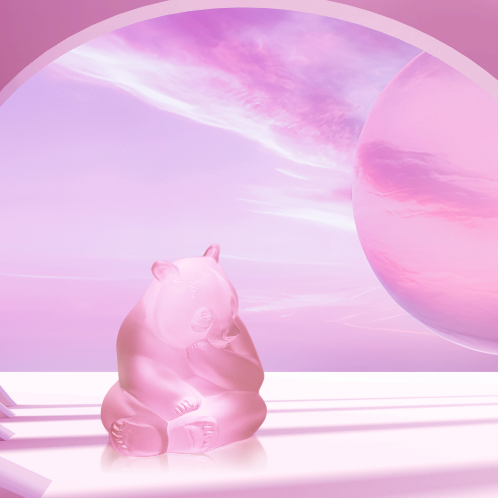 Lalique Panda scultura cristallo rosa Rose Nebula