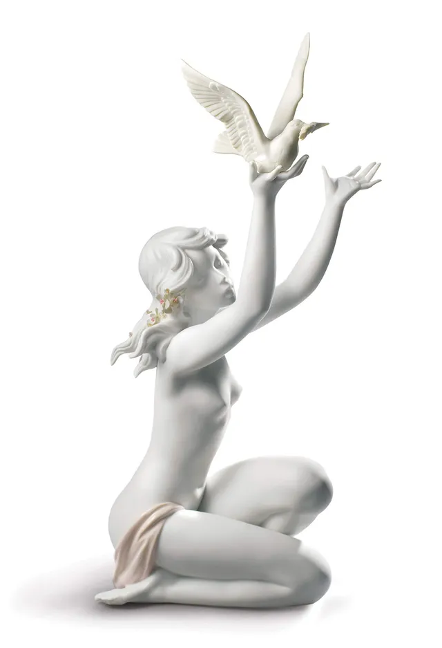Lladró Sculture Donna Nudo con Colomba statua porcellana bianca
