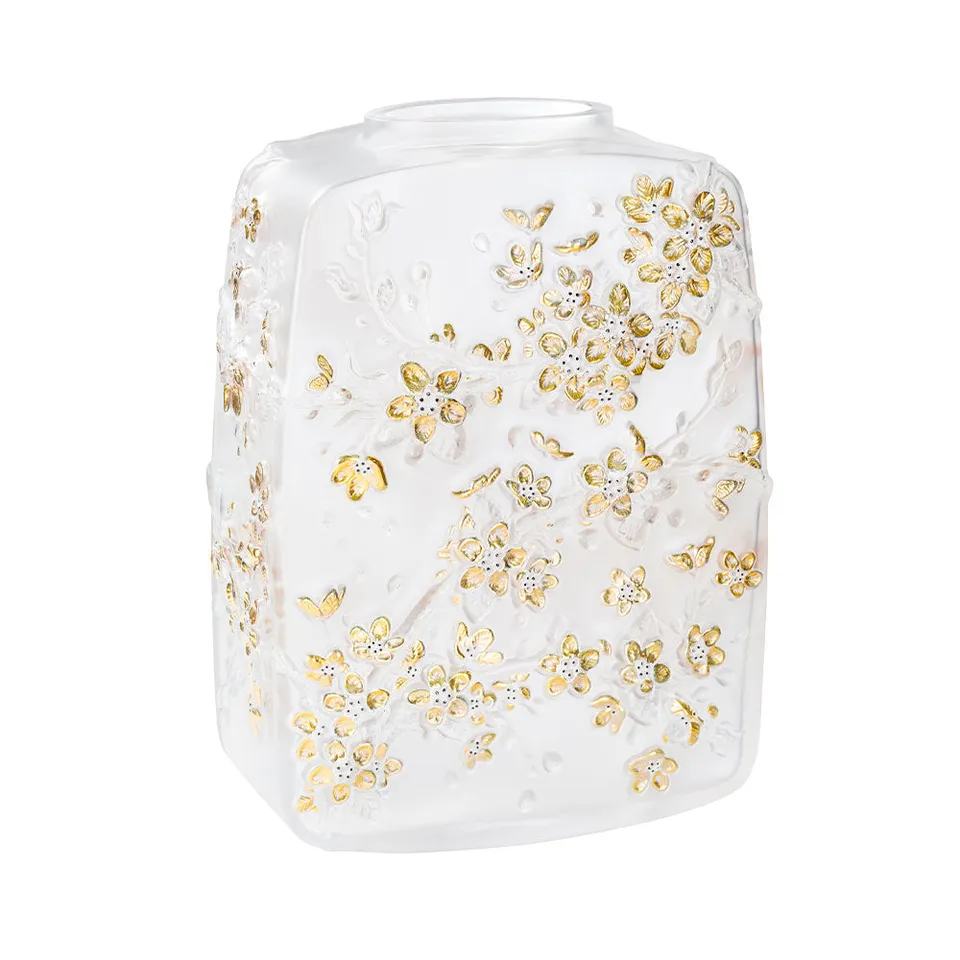 Lalique Fleurs de Cerisier vaso cristallo oro numerato